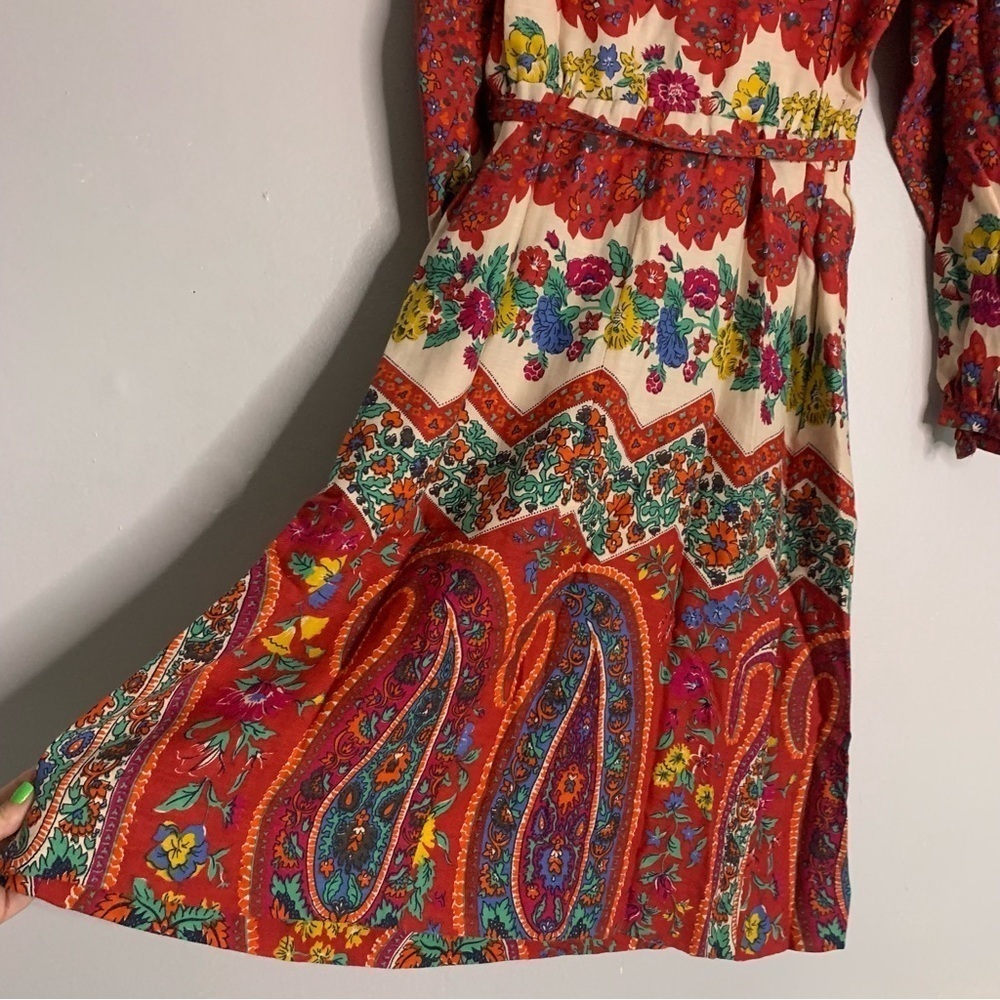 Albert Nipon Long Sleeve Red Floral Button Front … - image 2